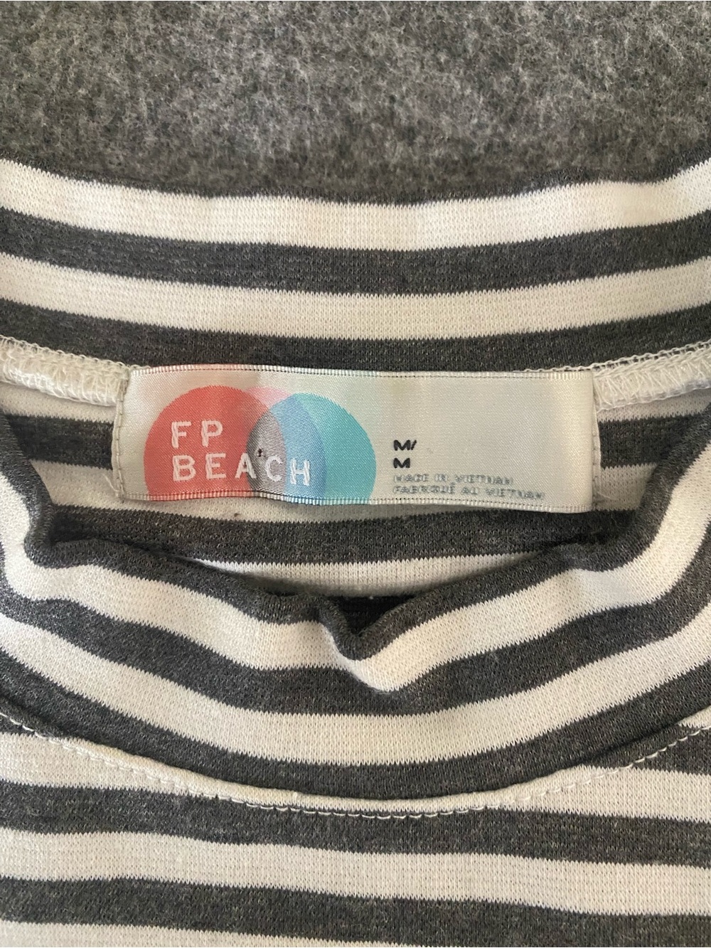 Free People FP Beach A-Line Dress M Mock Neck White Gray Striped Coastal Preppy - Picture 7 of 11